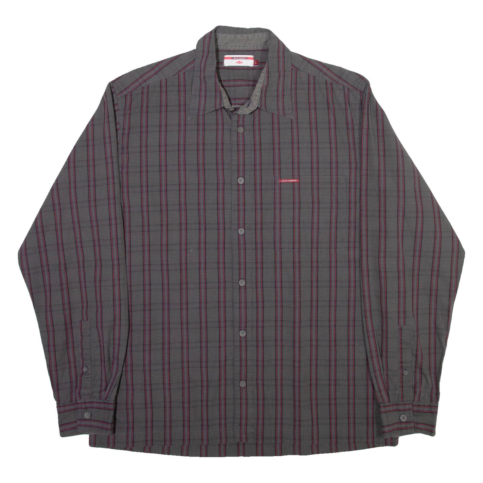 LEE COOPER Mens Shirt Grey Check Long Sleeve L