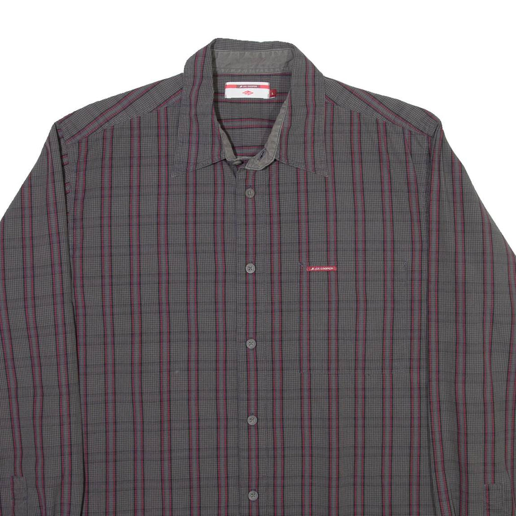 LEE COOPER Mens Shirt Grey Check Long Sleeve L
