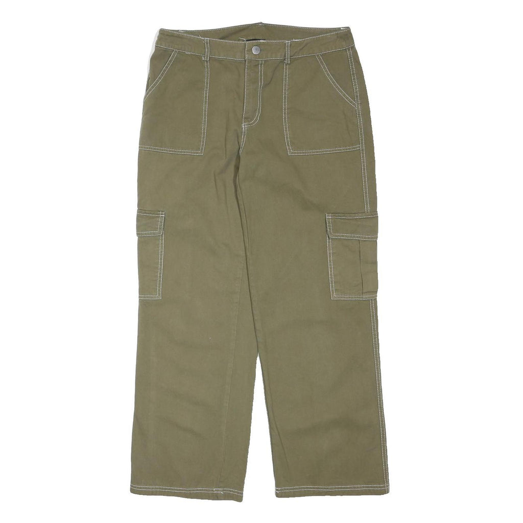 HESPERUS Womens Cotton Blend Green Relaxed Straight Trousers W32 L28 Casual