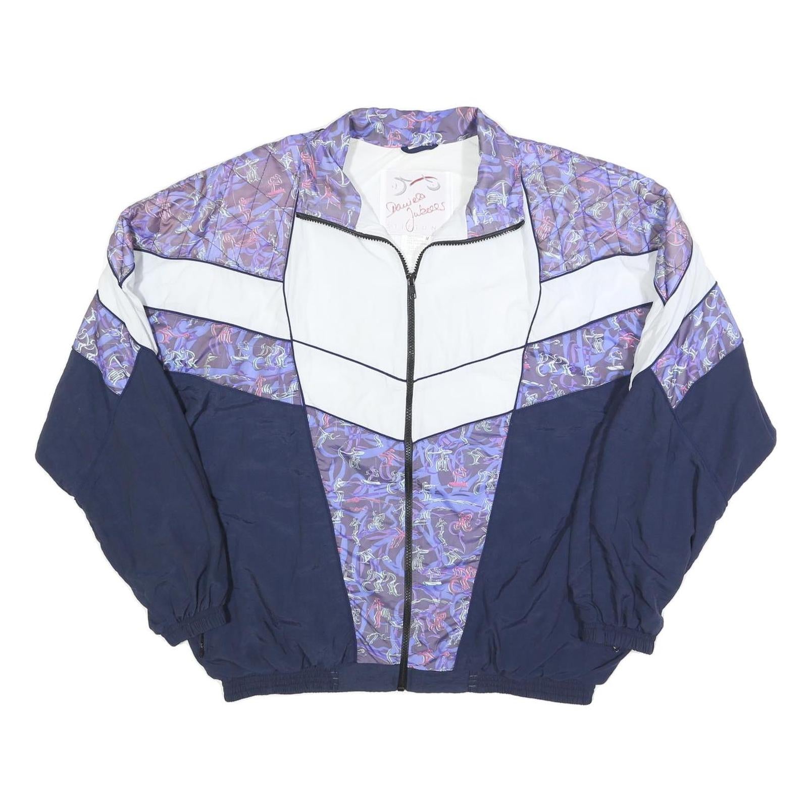 DAUIESA JUBEES Mens Purple & White Patterned Polyester Zip Jacket M