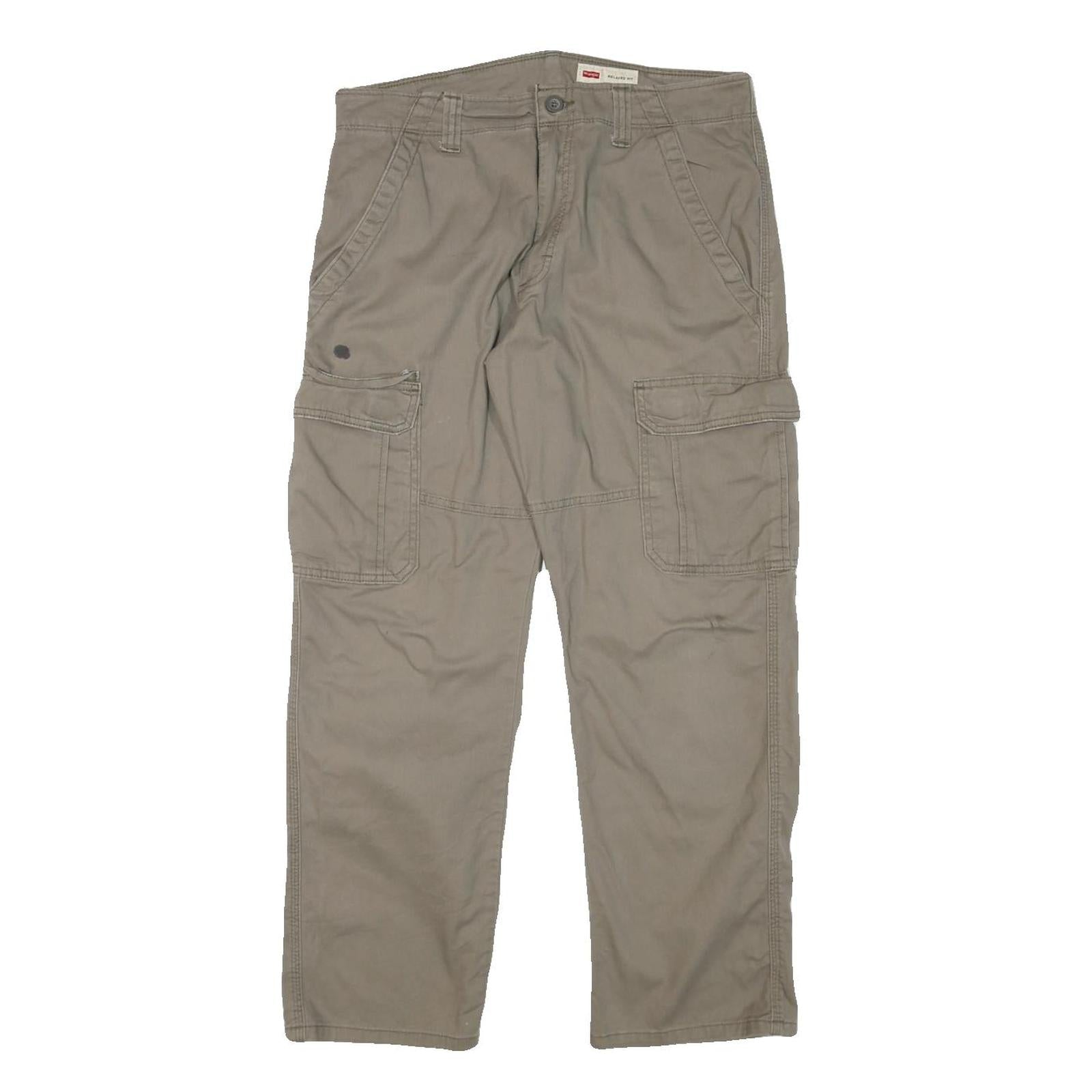 WRANGLER Mens Relaxed Cargo Cotton Blend Beige Trousers W32 L28 Casual Workwear