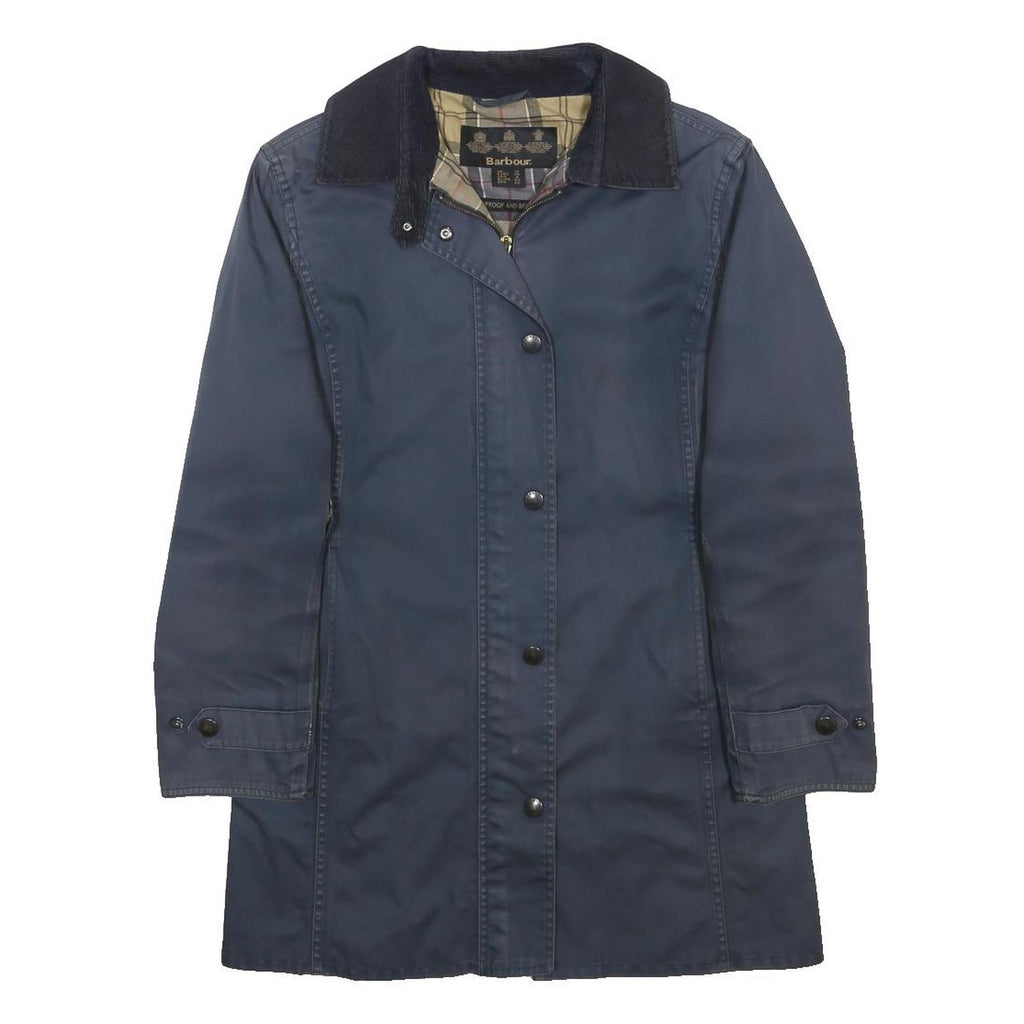 BARBOUR Womens Blue Navy Waterproof Cotton Jacket UK 12 Zip Classic Outerwear