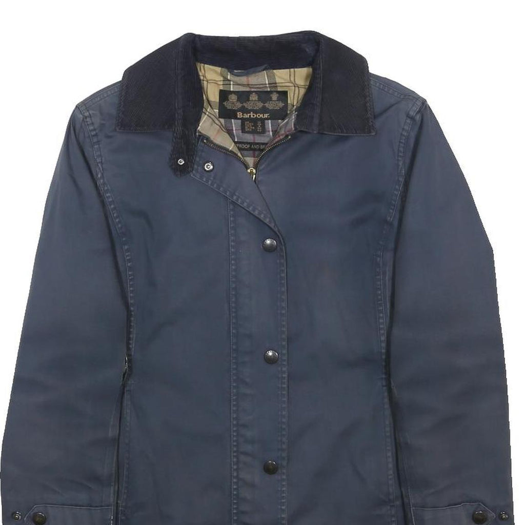 BARBOUR Womens Blue Navy Waterproof Cotton Jacket UK 12 Zip Classic Outerwear