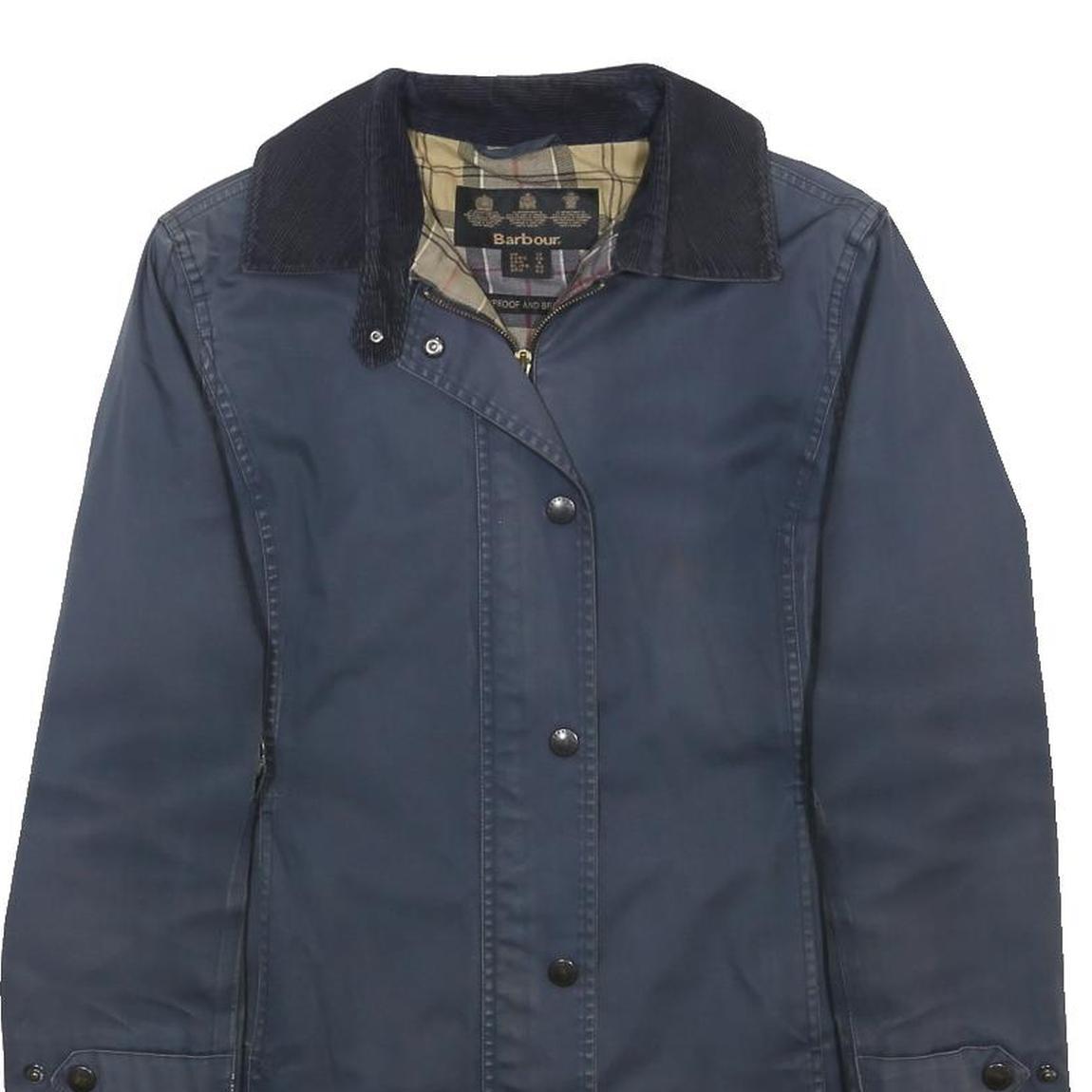 BARBOUR Womens Blue Navy Waterproof Cotton Jacket UK 12 Zip Classic Outerwear