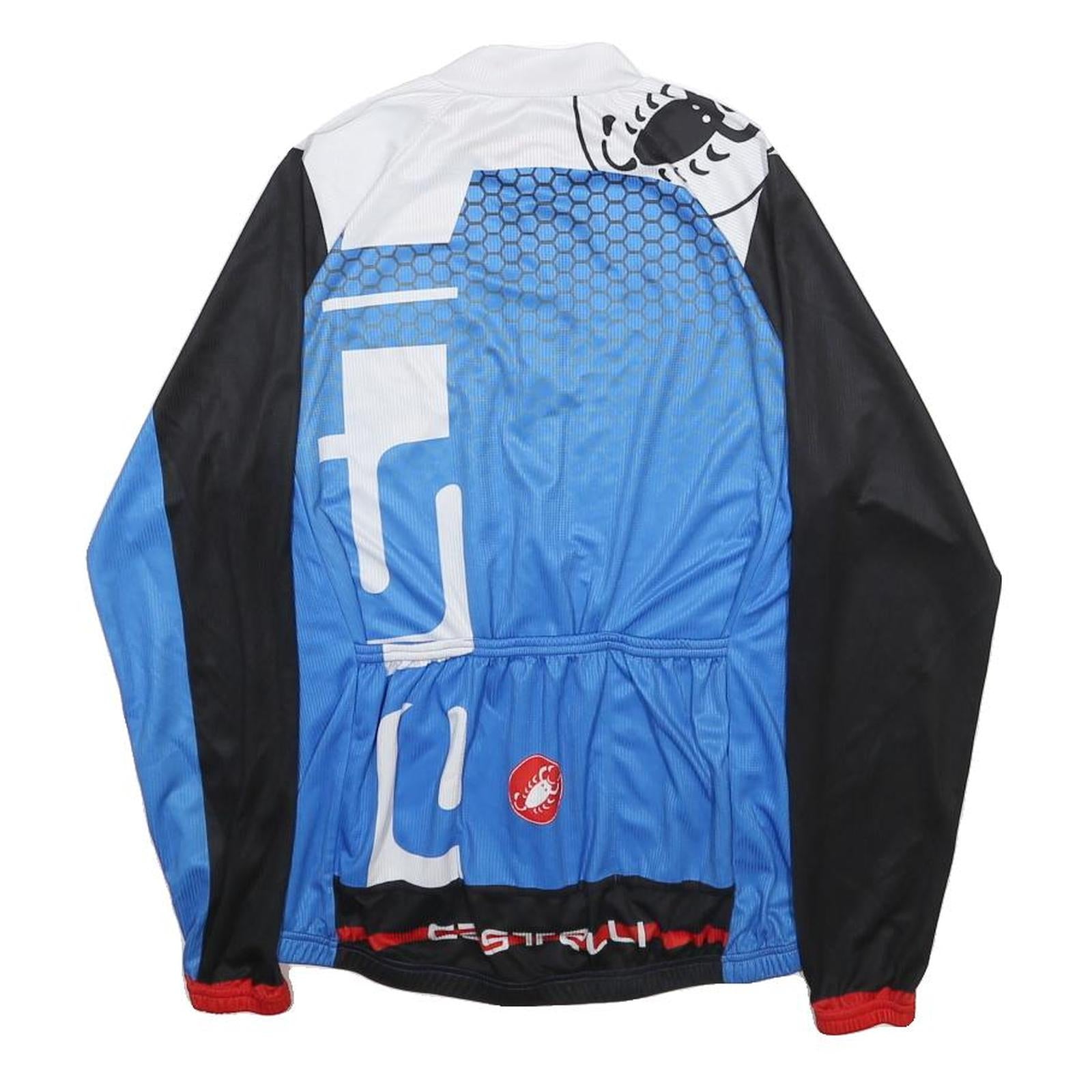 CASTELLI Womens Blue Black & White Cycling Jersey L Long Sleeve Zip Front