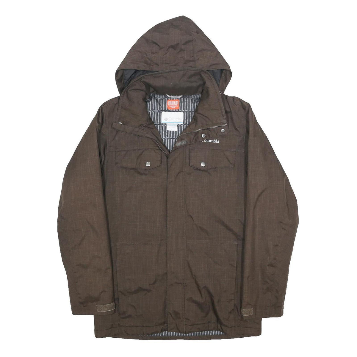 COLUMBIA Mens Brown Zip Jacket S Polyester Outdoor Hooded Casual