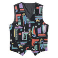 Mens Black Abstract Print Pattern Waistcoat S Polyester Blend Button Closure