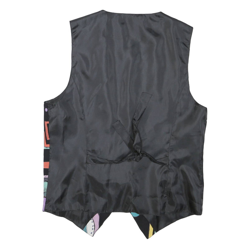 Mens Black Abstract Print Pattern Waistcoat S Polyester Blend Button Closure