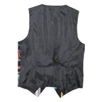 Mens Black Abstract Print Pattern Waistcoat S Polyester Blend Button Closure