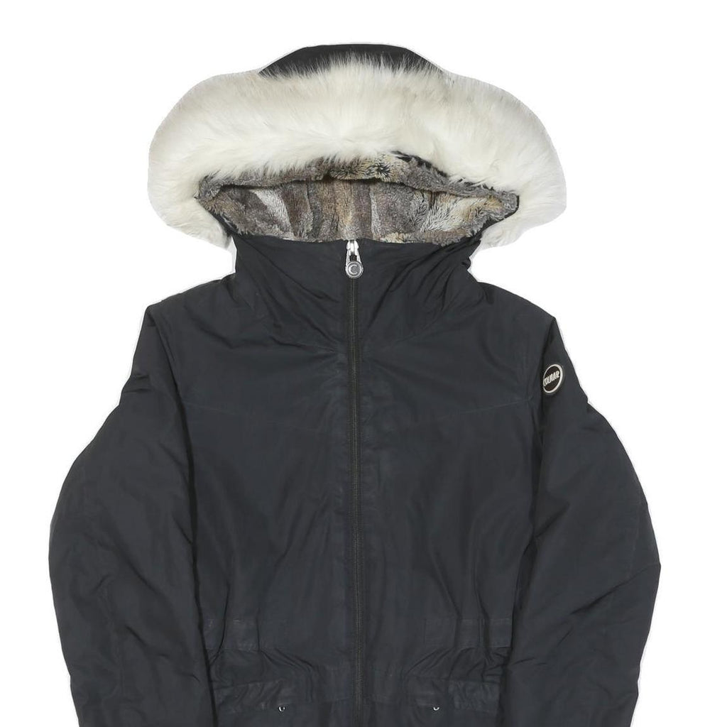 COLMAR Womens Black Faux Fur Collar Jacket M Polyester Blend Zip Hooded
