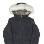 COLMAR Womens Black Faux Fur Collar Jacket M Polyester Blend Zip Hooded