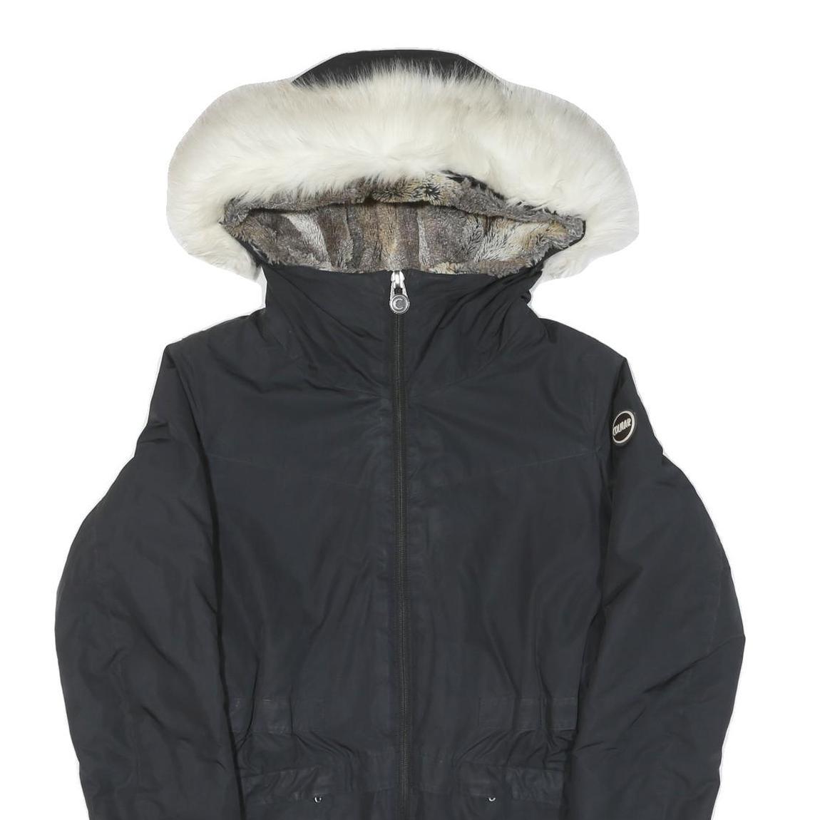 COLMAR Womens Black Faux Fur Collar Jacket M Polyester Blend Zip Hooded