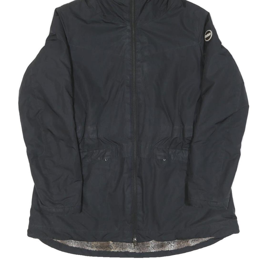 COLMAR Womens Black Faux Fur Collar Jacket M Polyester Blend Zip Hooded