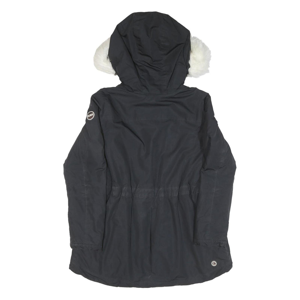 COLMAR Womens Black Faux Fur Collar Jacket M Polyester Blend Zip Hooded