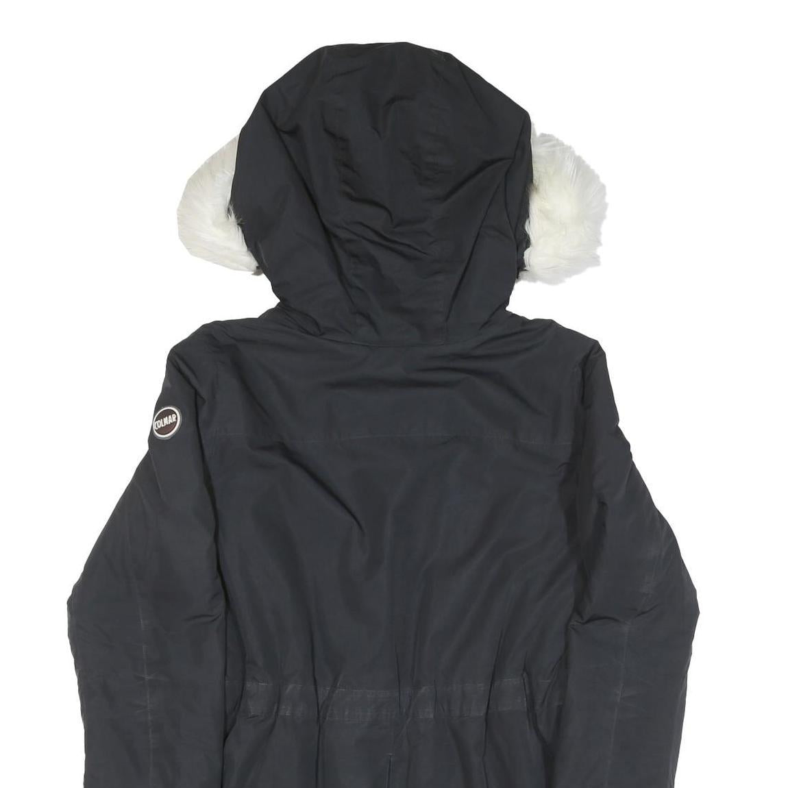 COLMAR Womens Black Faux Fur Collar Jacket M Polyester Blend Zip Hooded