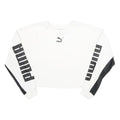 PUMA Womens White & Black Cropped Sweatshirt XS Crew Neck Long Sleeve Sportswear