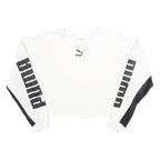 PUMA Womens White & Black Cropped Sweatshirt XS Crew Neck Long Sleeve Sportswear