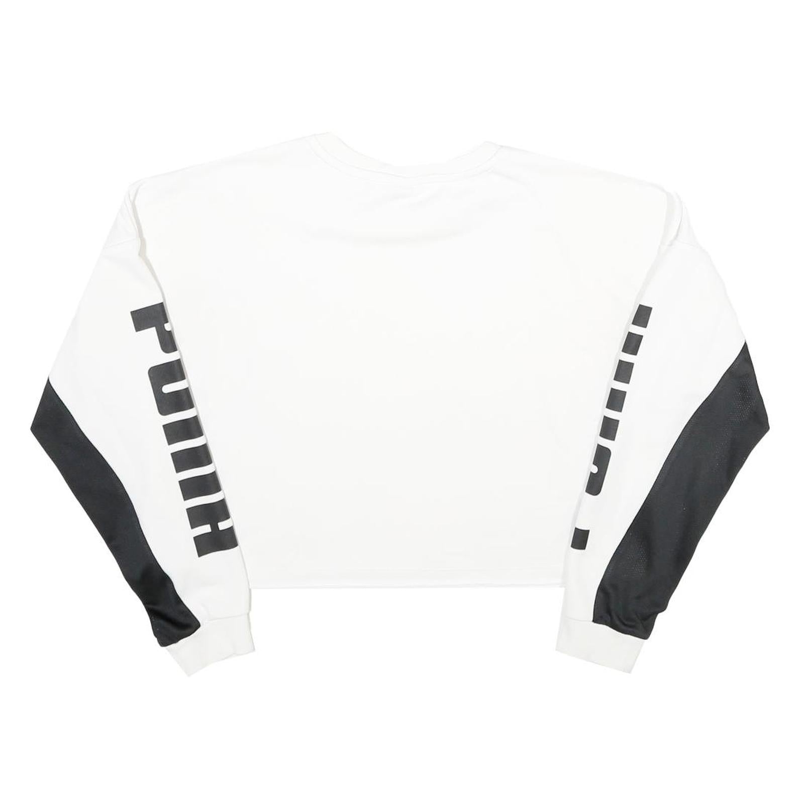 PUMA Womens White & Black Cropped Sweatshirt XS Crew Neck Long Sleeve Sportswear