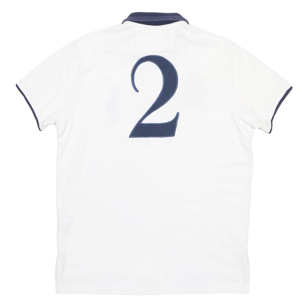 POLO RALPH LAUREN Mens White & Navy Crest Short Sleeve Polo Shirt L Classic Fit