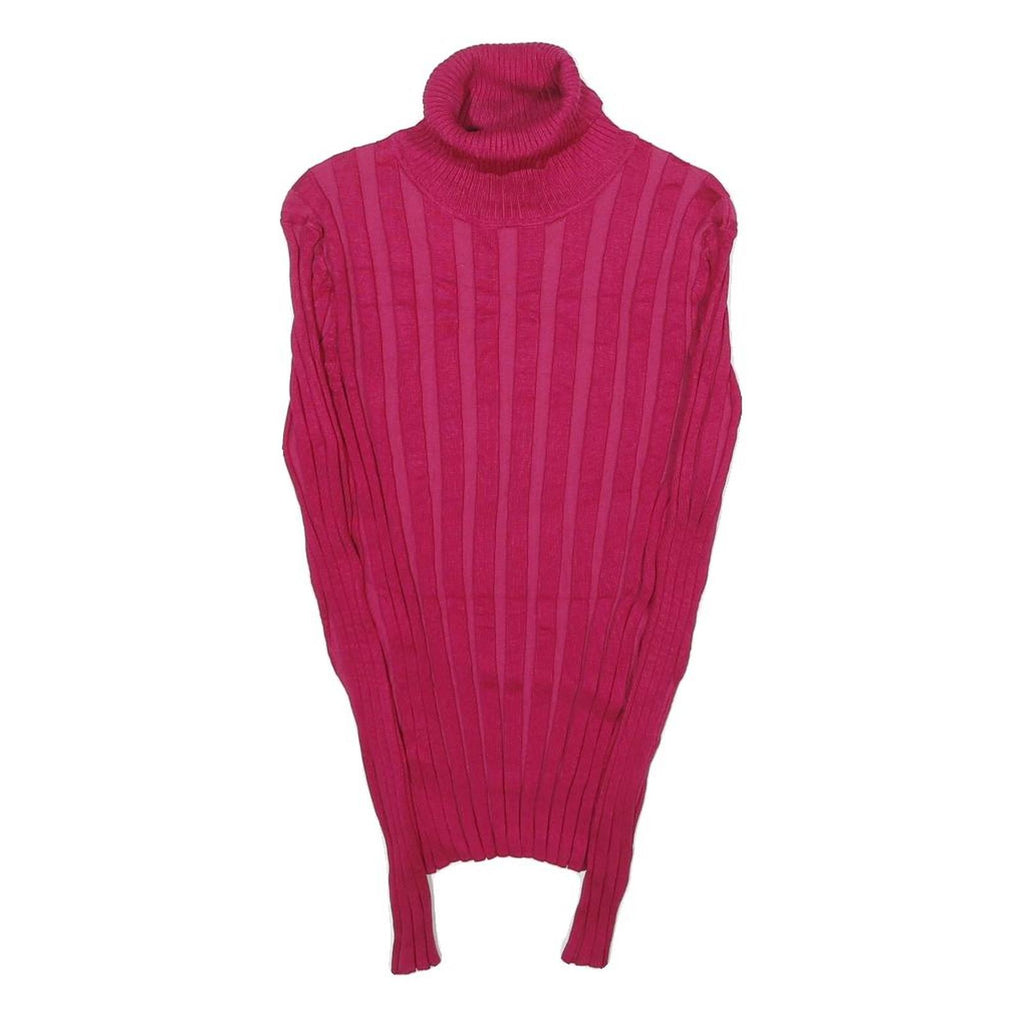 STYLE & CO Womens Pink Patterned Jumper Roll Neck Rib Knit M Cotton Blend