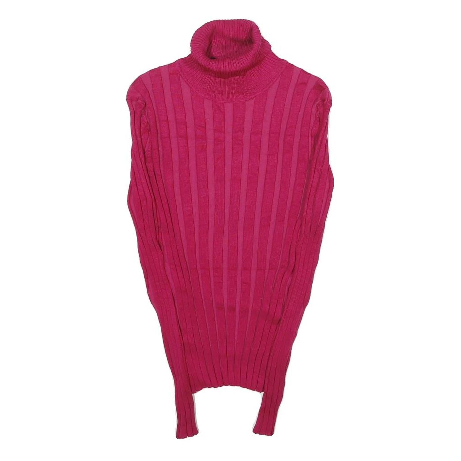 STYLE & CO Womens Pink Patterned Jumper Roll Neck Rib Knit M Cotton Blend