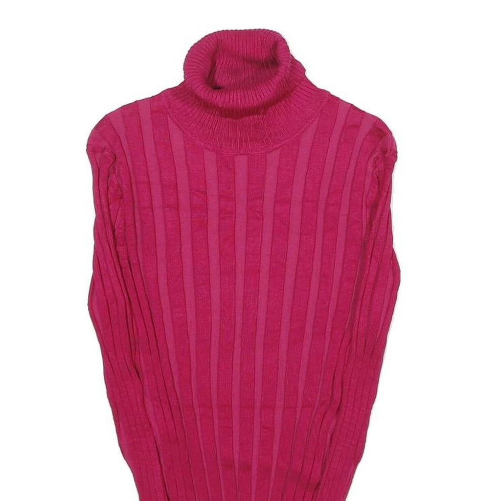 STYLE & CO Womens Pink Patterned Jumper Roll Neck Rib Knit M Cotton Blend