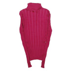 STYLE & CO Womens Pink Patterned Jumper Roll Neck Rib Knit M Cotton Blend