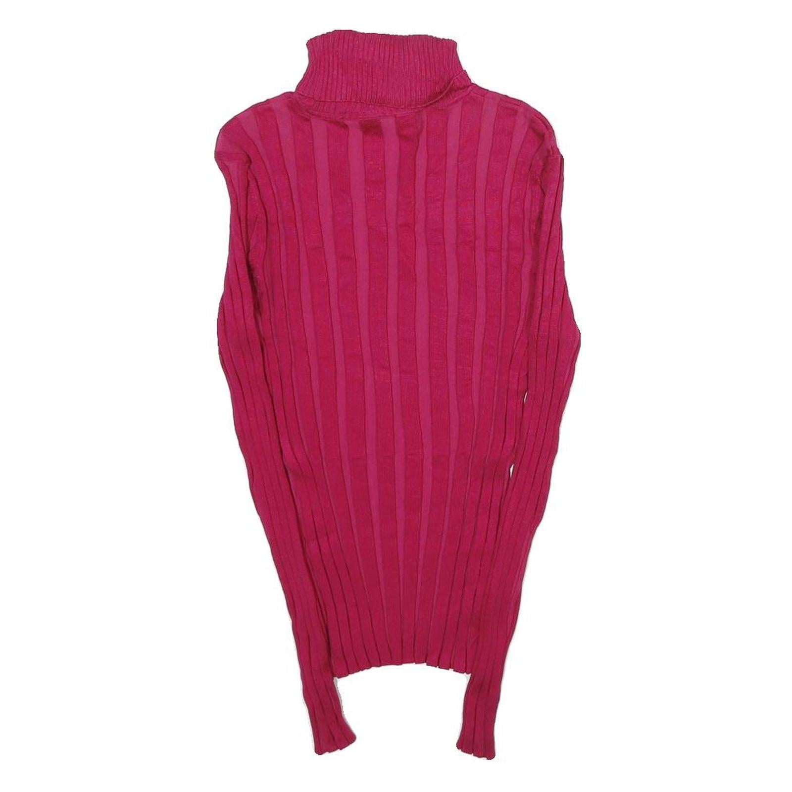 STYLE & CO Womens Pink Patterned Jumper Roll Neck Rib Knit M Cotton Blend