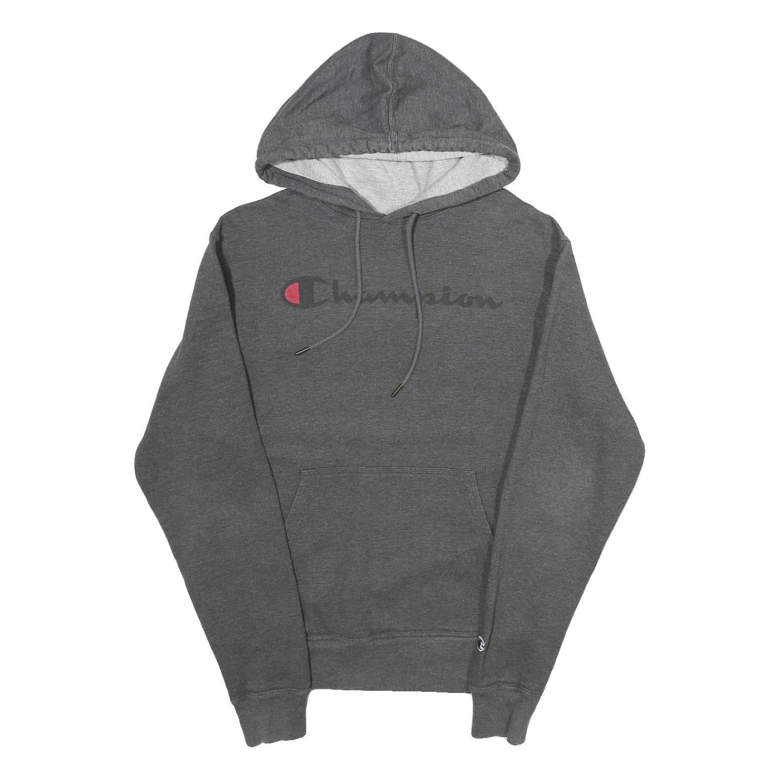 CHAMPION Mens Grey Pullover Hoodie S Cotton Blend Drawstring