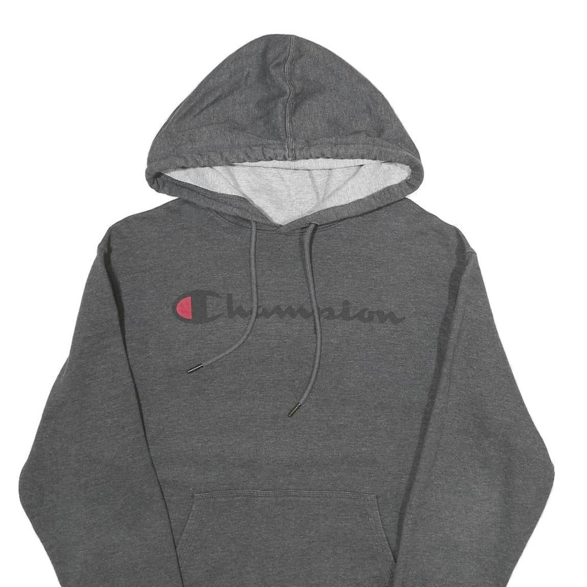 CHAMPION Mens Grey Pullover Hoodie S Cotton Blend Drawstring