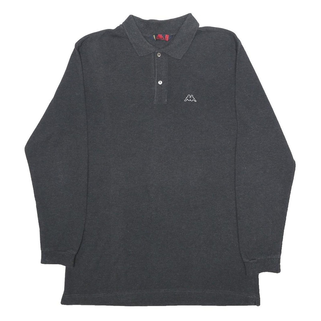 KAPPA Mens Black Long Sleeve Plain Polo Shirt L Cotton Casual Basic