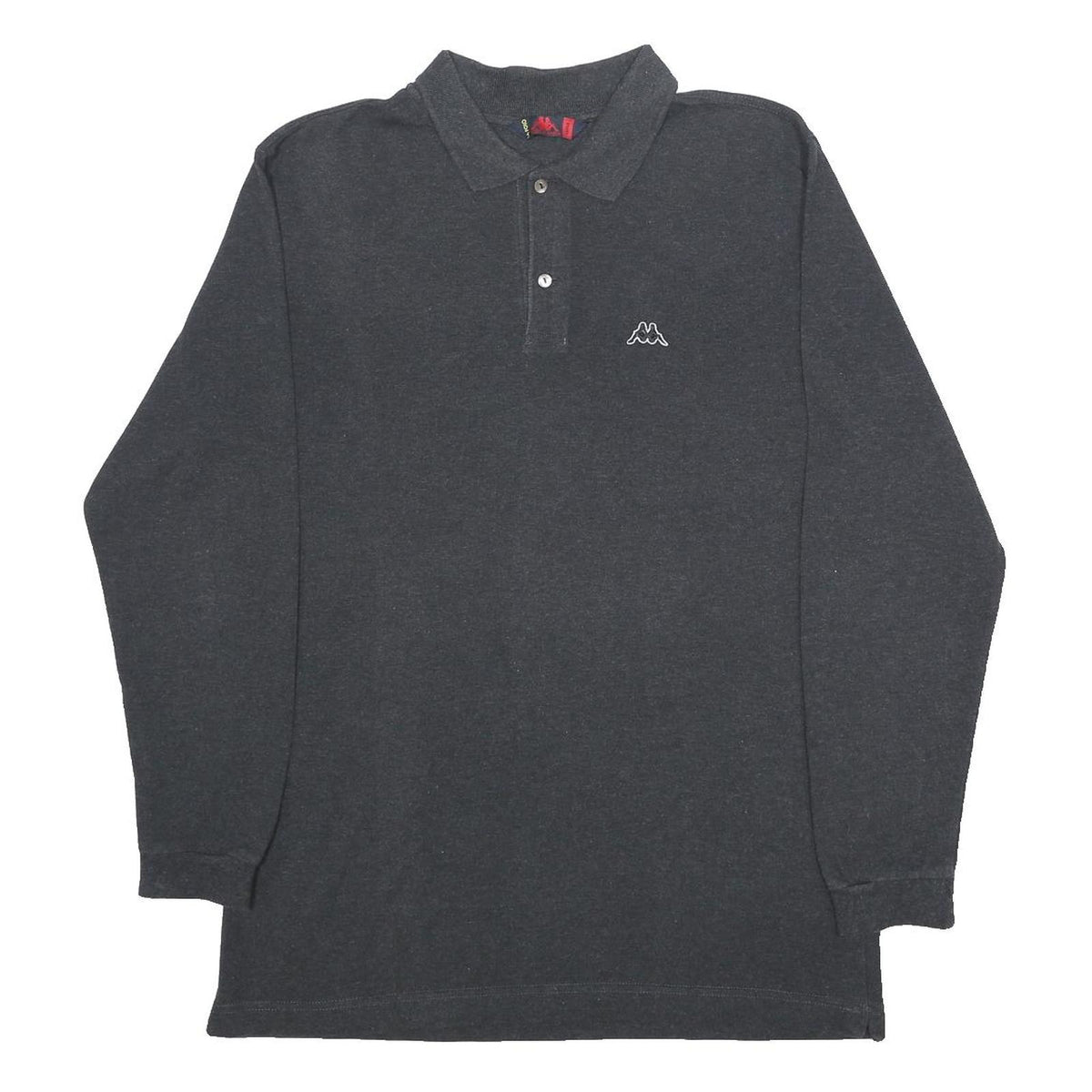 KAPPA Mens Black Long Sleeve Plain Polo Shirt L Cotton Casual Basic
