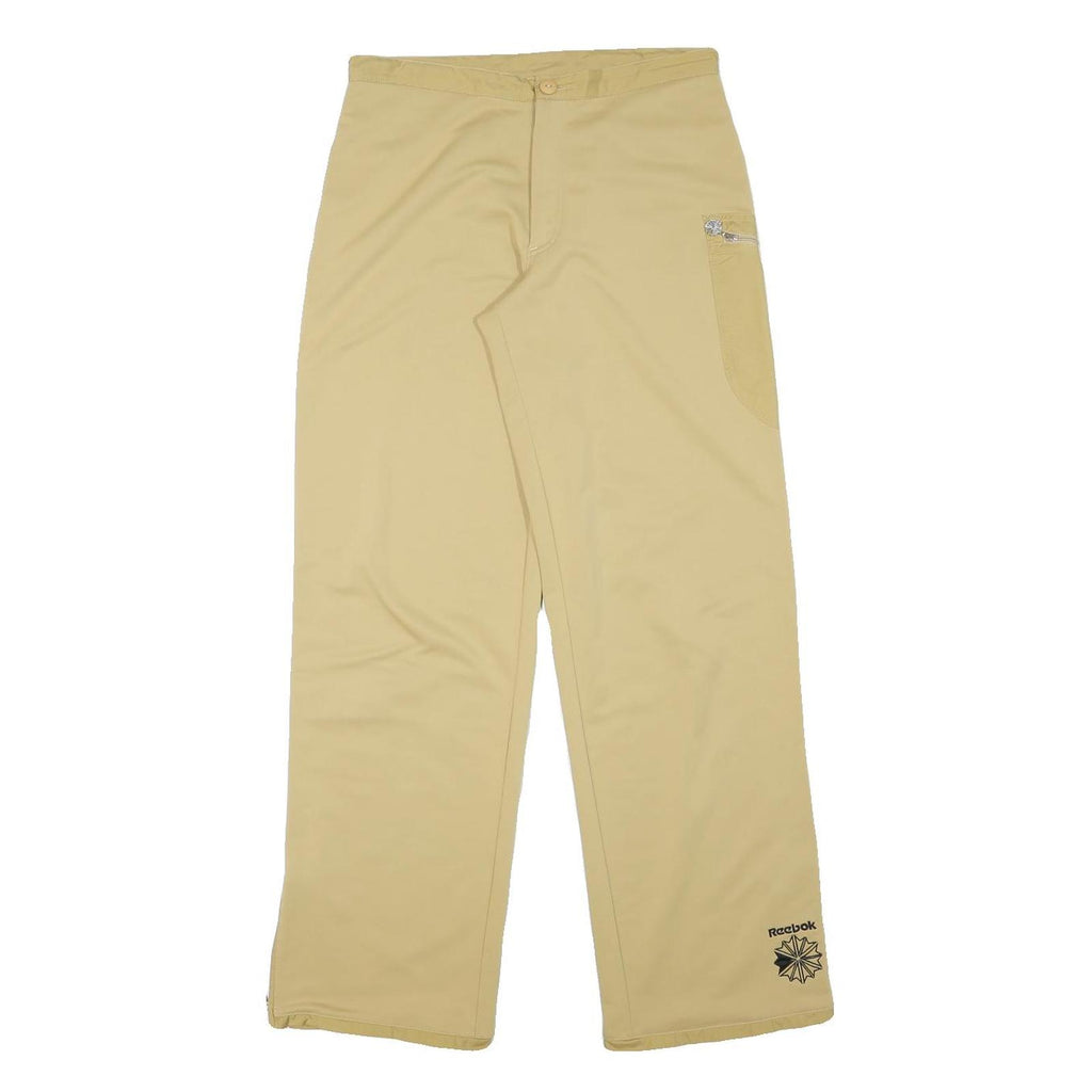 REEBOK Womens Polyester Blend Beige Relaxed Wide-Leg Trousers W28 L30 Zippered
