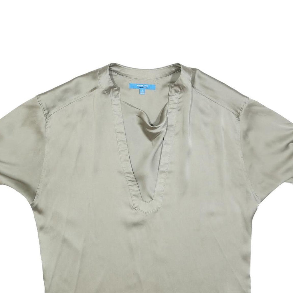 DEREK LAM Womens Beige Silk Blend Basic Top Short Sleeve V-Neck Size S