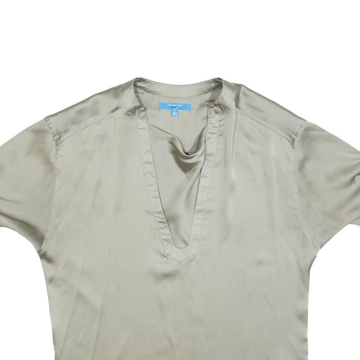 DEREK LAM Womens Beige Silk Blend Basic Top Short Sleeve V-Neck Size S