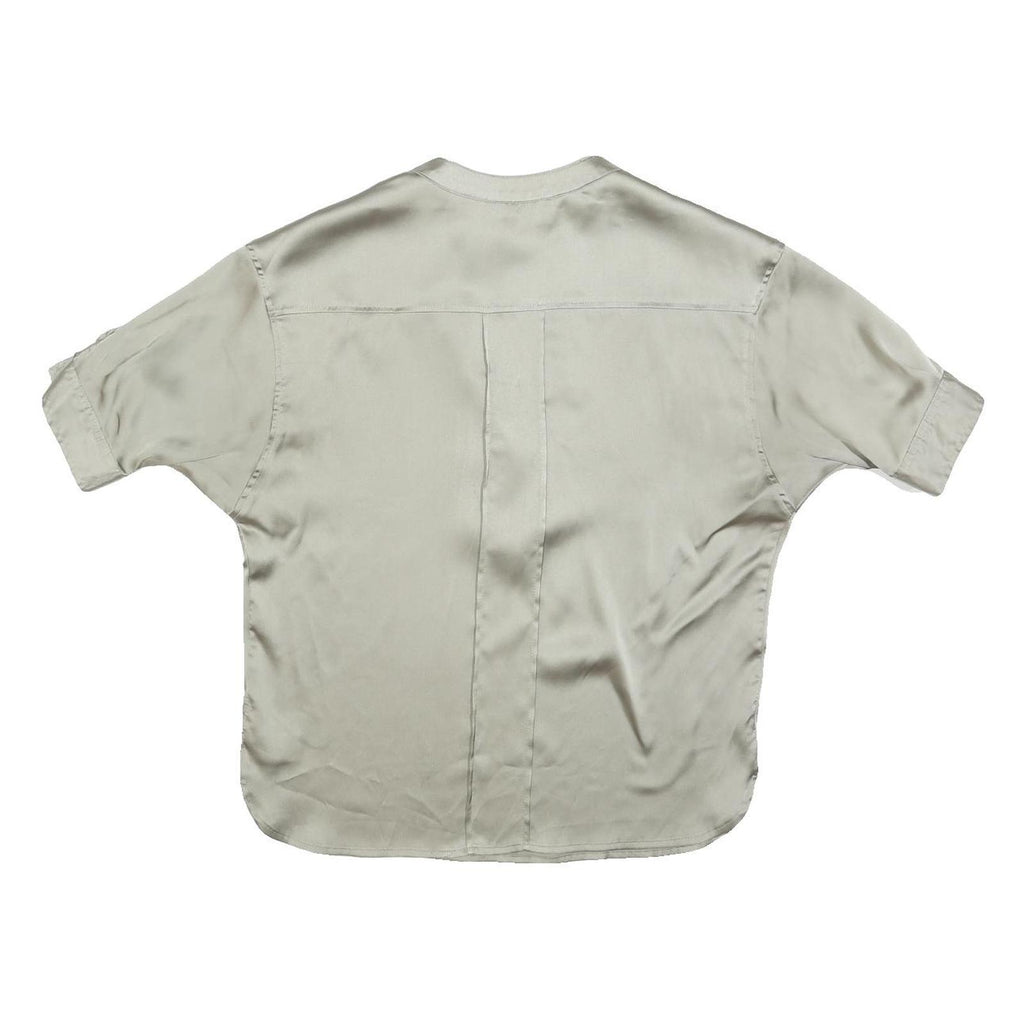 DEREK LAM Womens Beige Silk Blend Basic Top Short Sleeve V-Neck Size S