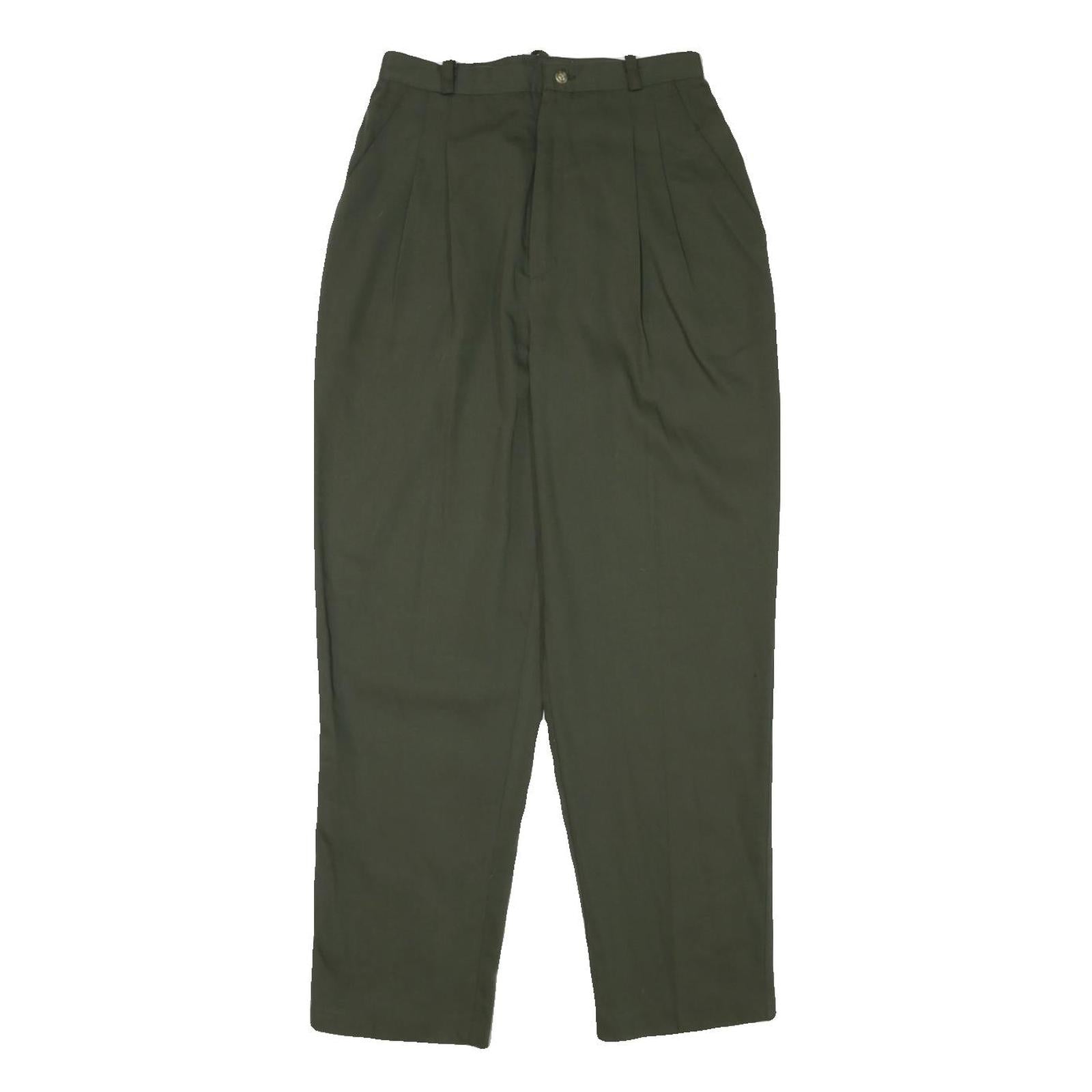 KATHIE LEE Womens Cotton Blend Green Relaxed Trousers W25 L27 Casual Comfort Zip