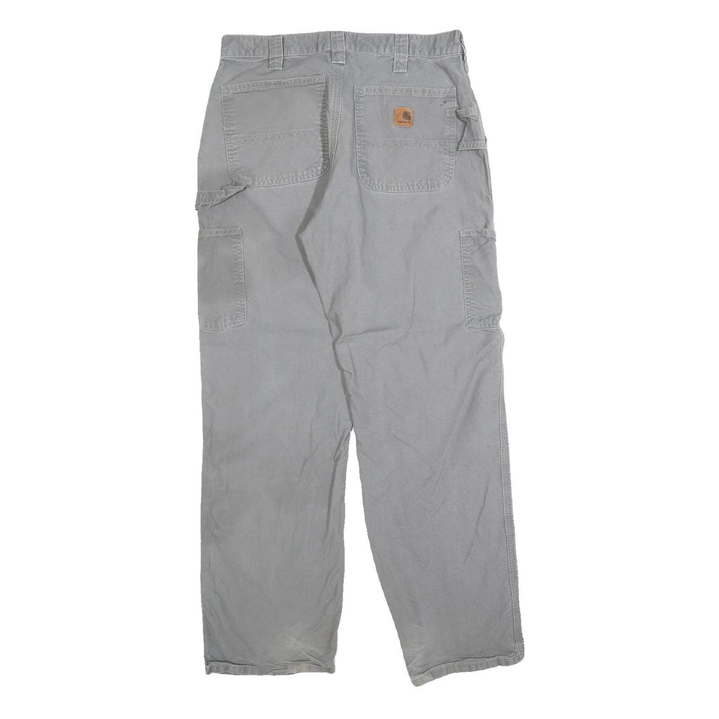 CARHARTT Mens Relaxed Grey Cotton Blend Zip Trousers W32 L32 Workwear Casual