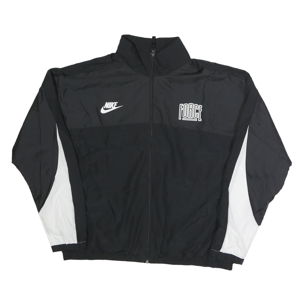 NIKE Mens Black & White Force Track Jacket L Polyester Zip Casual Sportswear