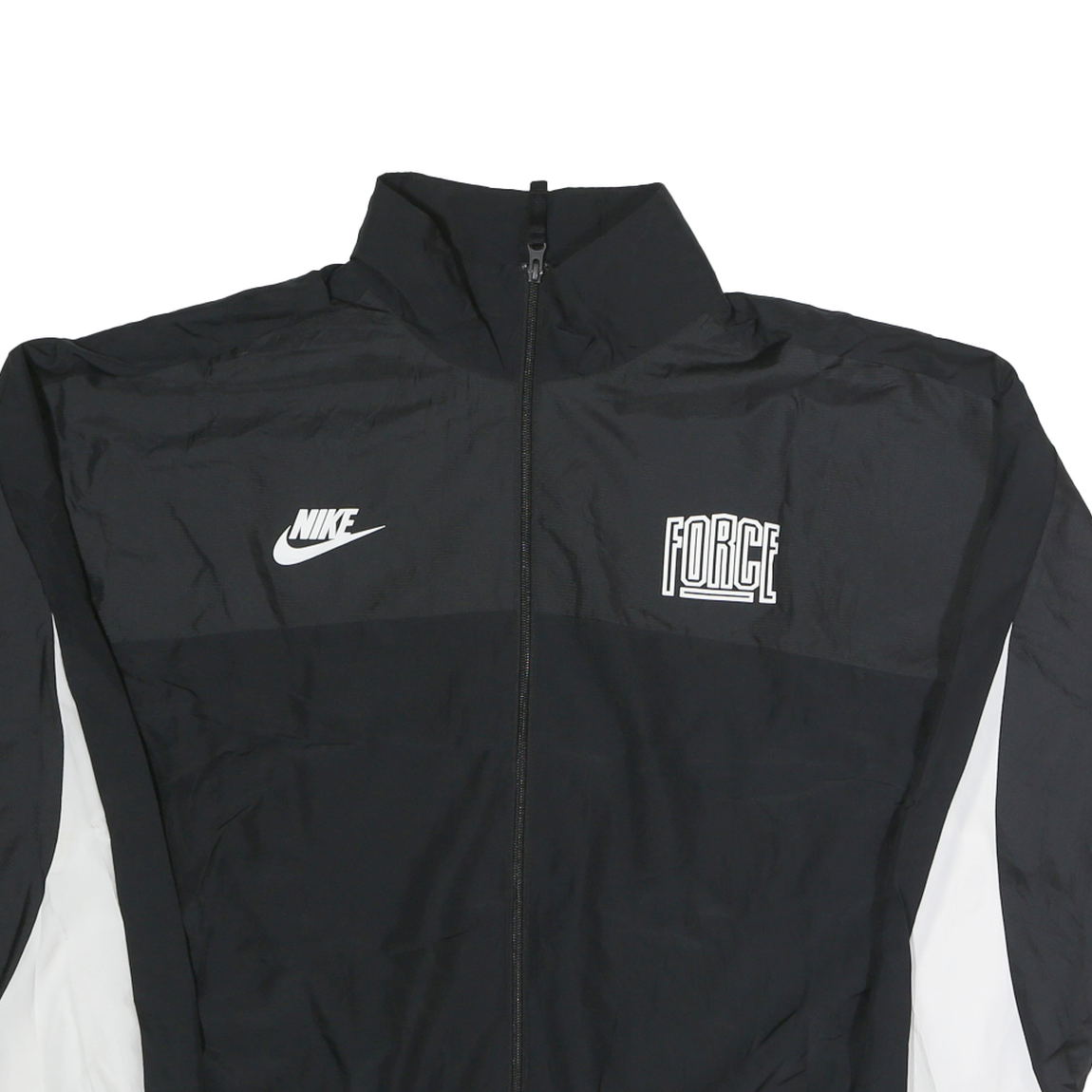 NIKE Mens Black & White Force Track Jacket L Polyester Zip Casual Sportswear