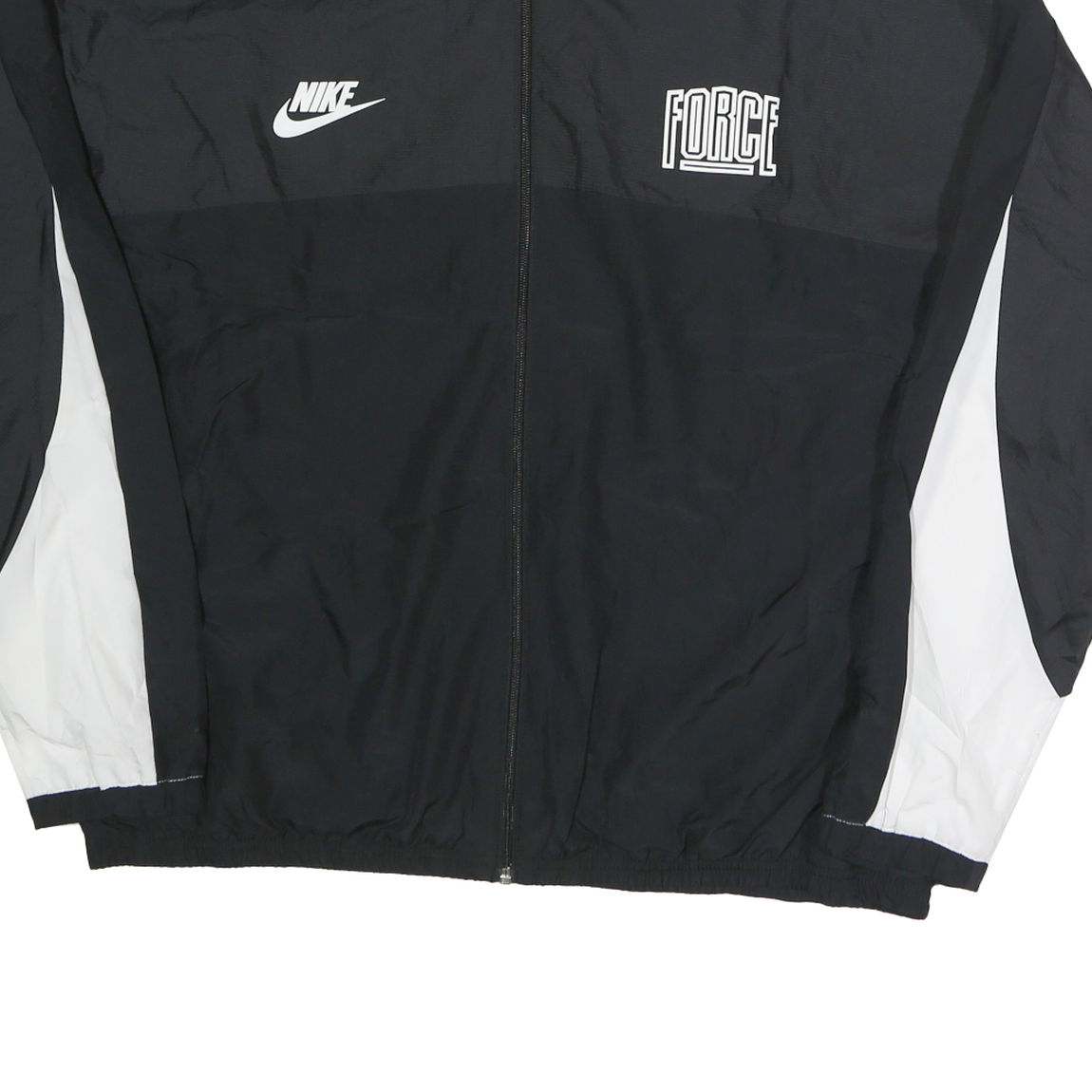 NIKE Mens Black & White Force Track Jacket L Polyester Zip Casual Sportswear