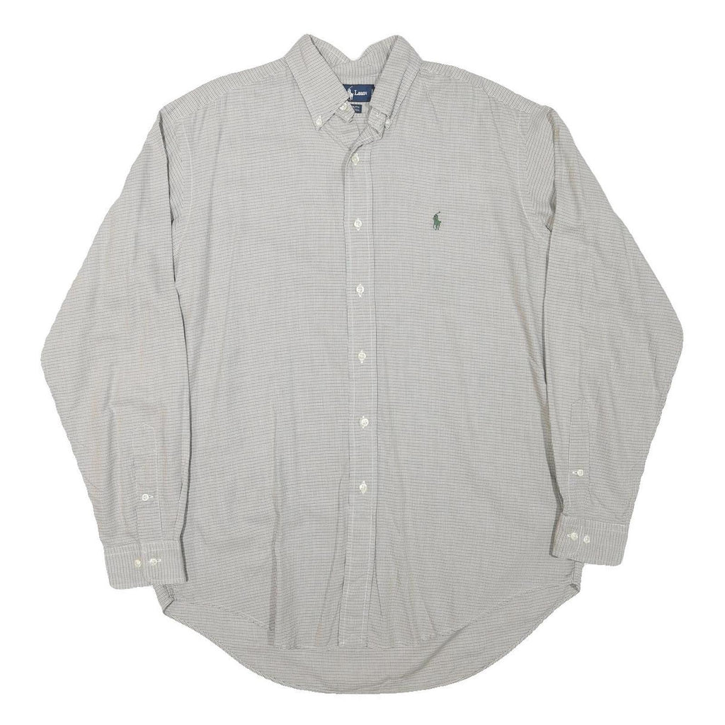 RALPH LAUREN Mens Grey & White Checked Cotton Blend Shirt L Classic Button Down