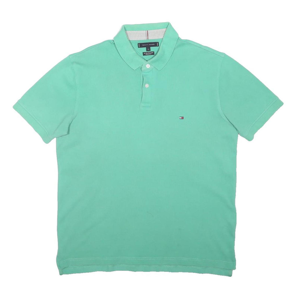 TOMMY HILFIGER Mens Green Polo Shirt XL Cotton Blend Short Sleeve Basic Classic