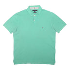 TOMMY HILFIGER Mens Green Polo Shirt XL Cotton Blend Short Sleeve Basic Classic