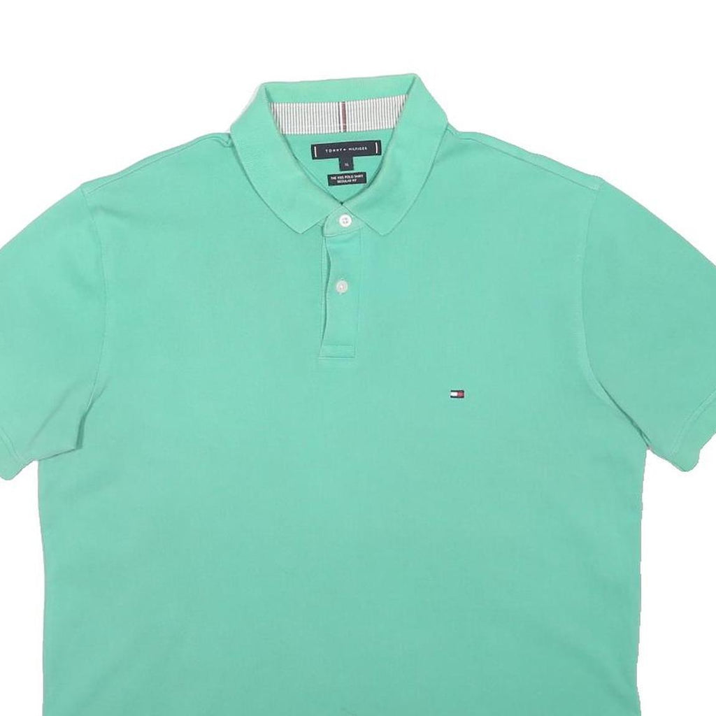 TOMMY HILFIGER Mens Green Polo Shirt XL Cotton Blend Short Sleeve Basic Classic