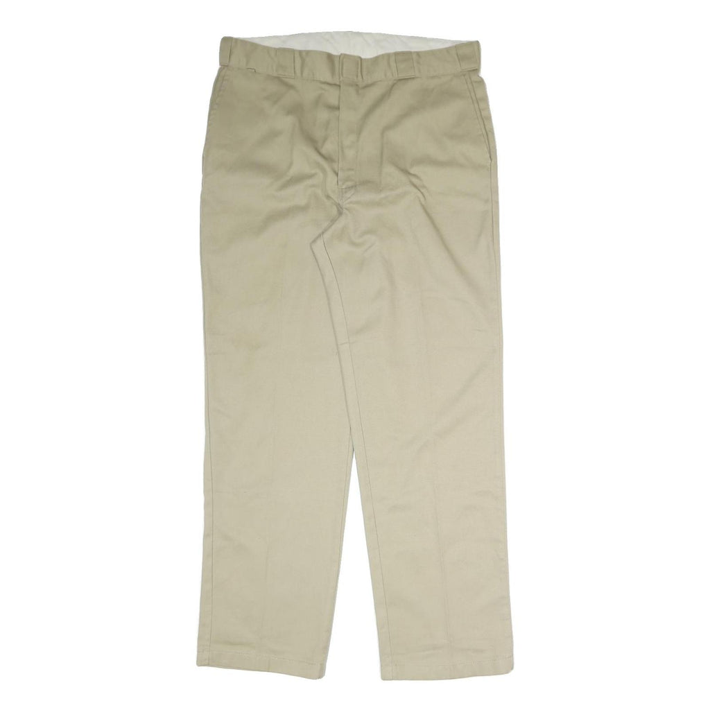 DICKIES Mens Cotton Blend Beige Regular Fit Straight Leg Trousers W37 L33