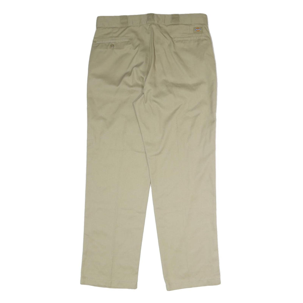 DICKIES Mens Cotton Blend Beige Regular Fit Straight Leg Trousers W37 L33