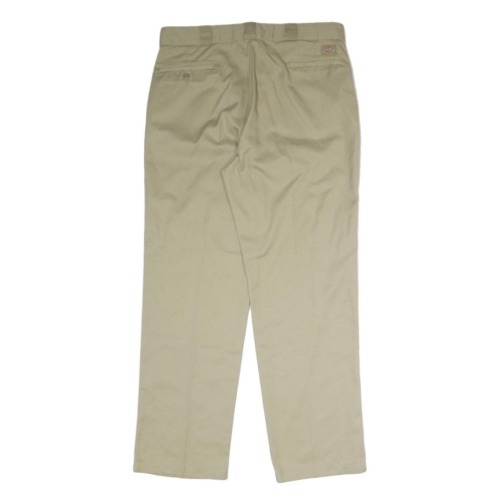 DICKIES Mens Cotton Blend Beige Regular Fit Straight Leg Trousers W37 L33