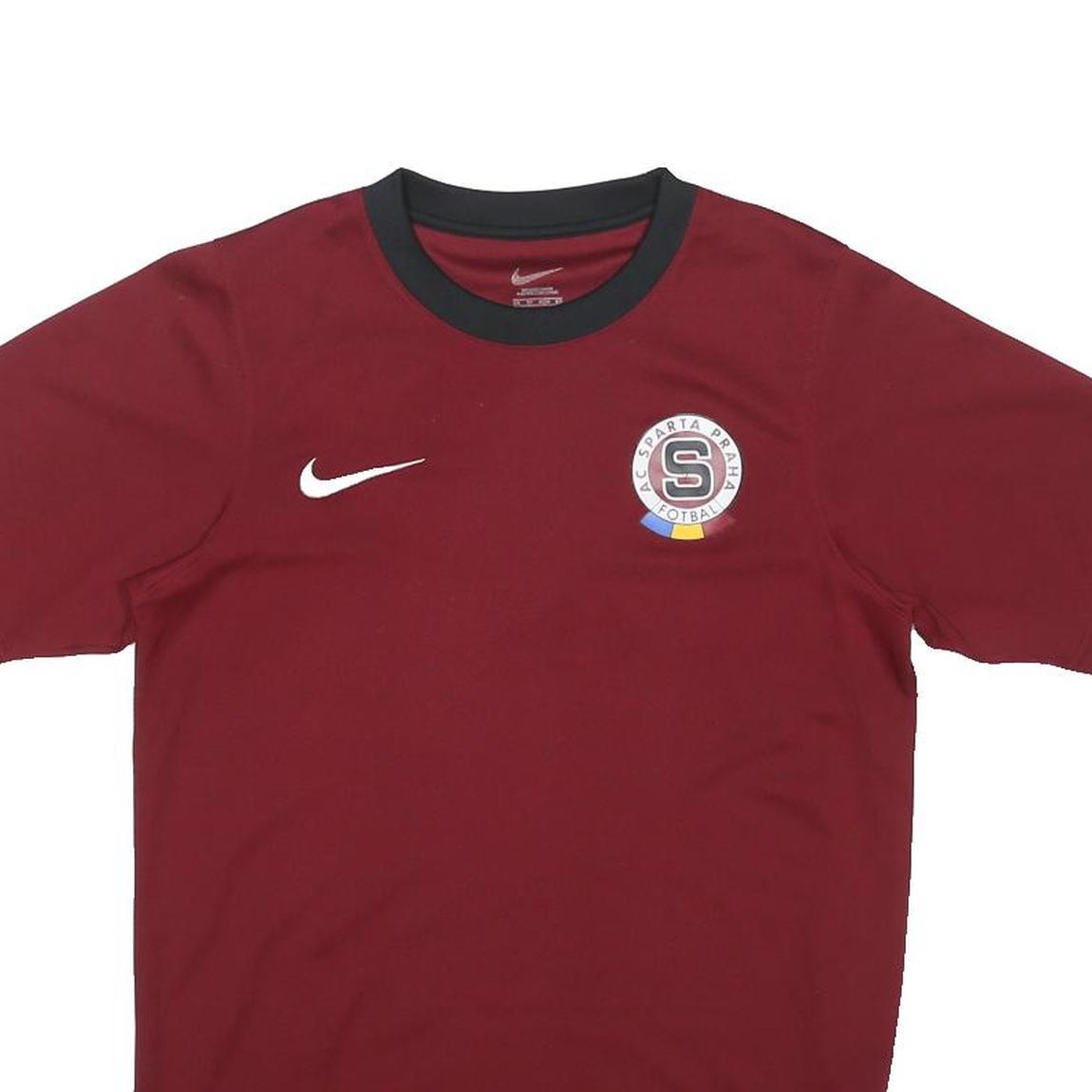 NIKE Mens Maroon Sparta Praha Football T-Shirt XS Short Sleeve Crew Neck Sport