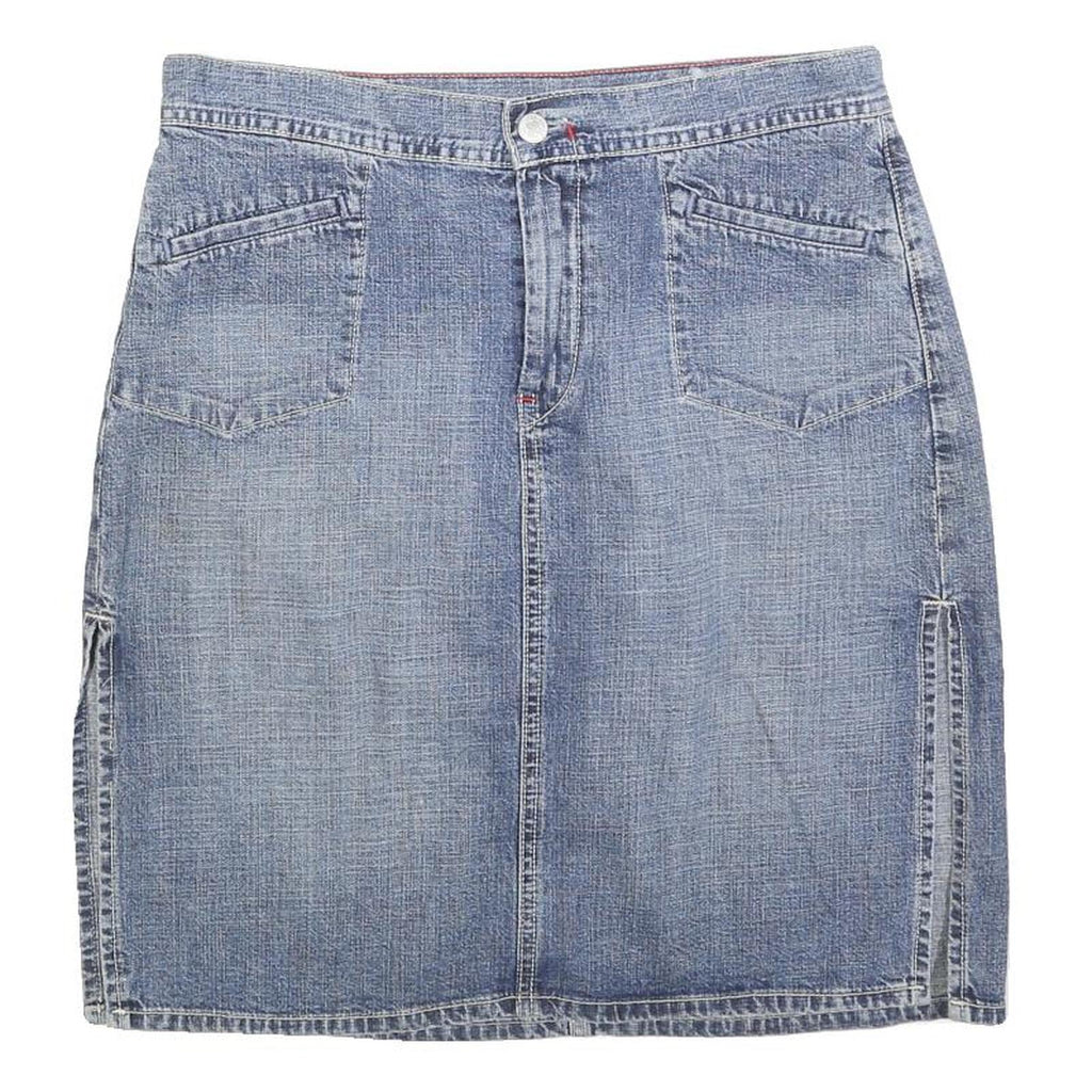 LUCKY BRAND Womens Blue Denim Mini Skirt Cotton Blend Zip Pocket Size M Casual